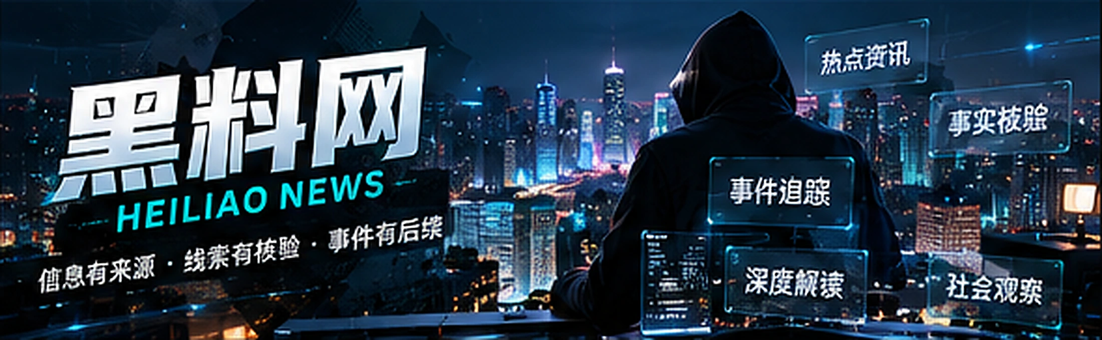 抽象信息流与城市夜景构成的黑青色概念视觉
